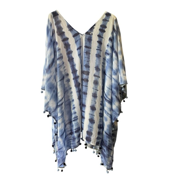 Tommy Bahama Blue‎ Tie-Dye Oliana Stripe Shift Dress Swim Coverup with Tassels - Picture 1 of 5